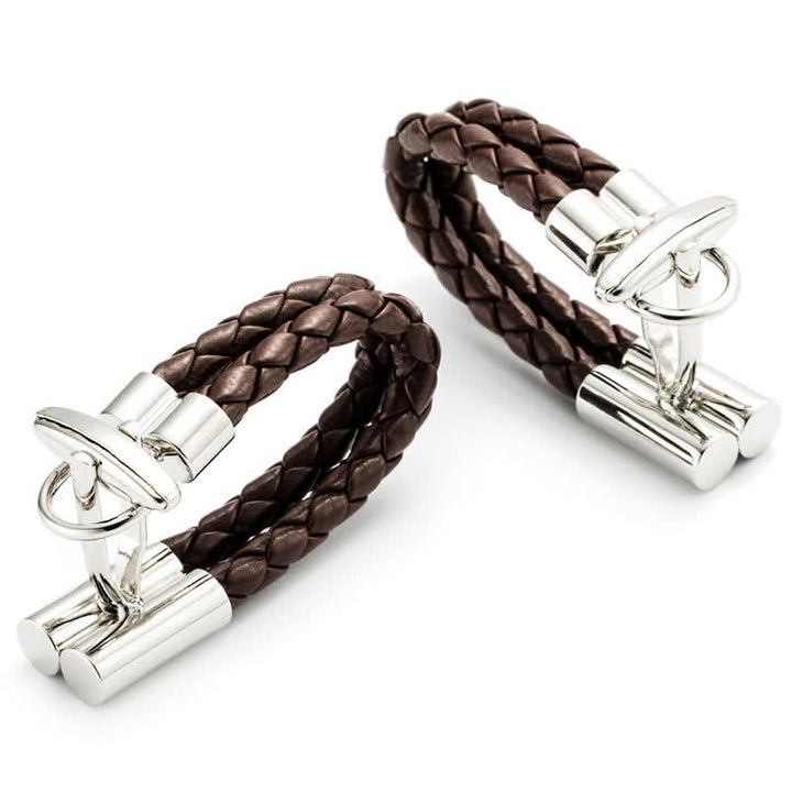 Gemelos de cuerda de cuero trenzado marrón para hombre (1 par)