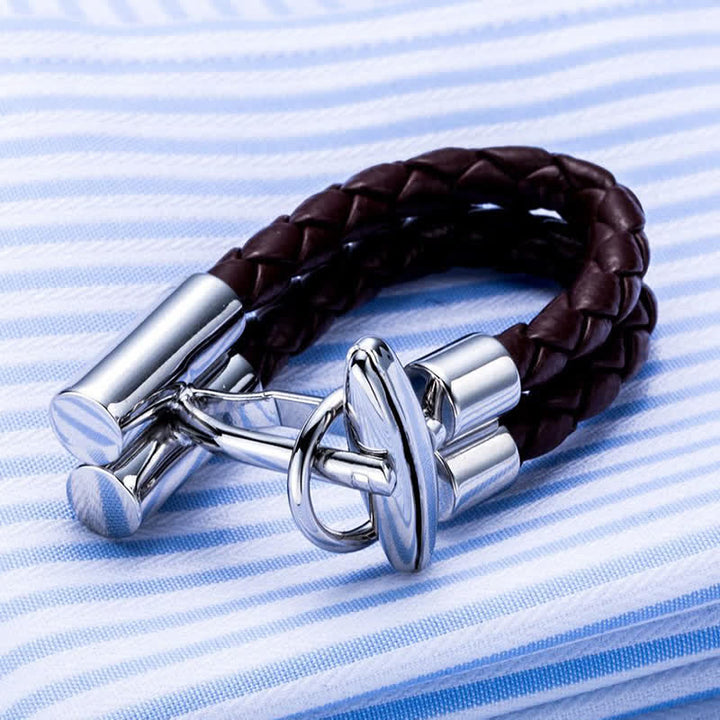 Gemelos de cuerda de cuero trenzado marrón para hombre (1 par)