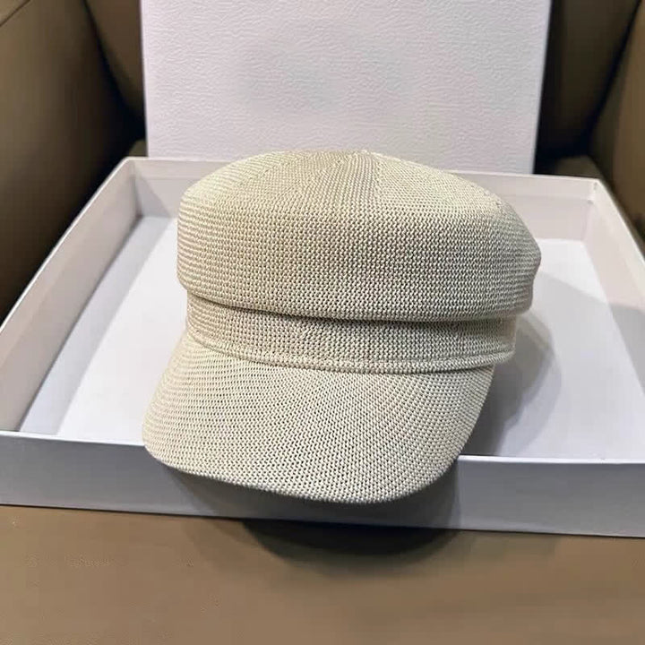 Boina octogonal de lino y paja de color liso para mujer