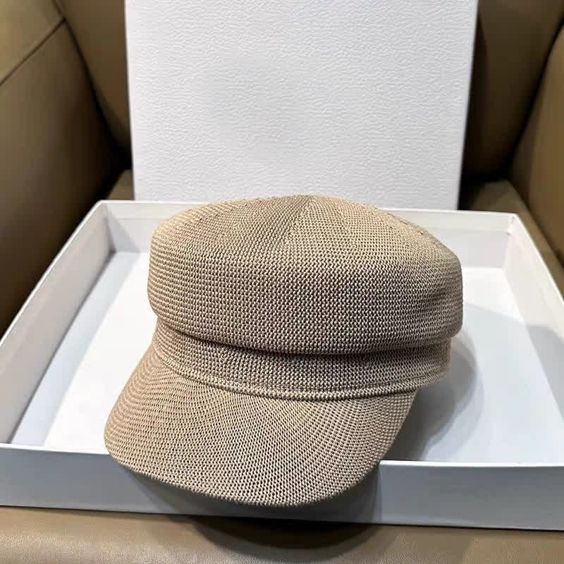 Boina octogonal de lino y paja de color liso para mujer