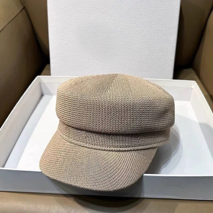 Boina octogonal de lino y paja de color liso para mujer