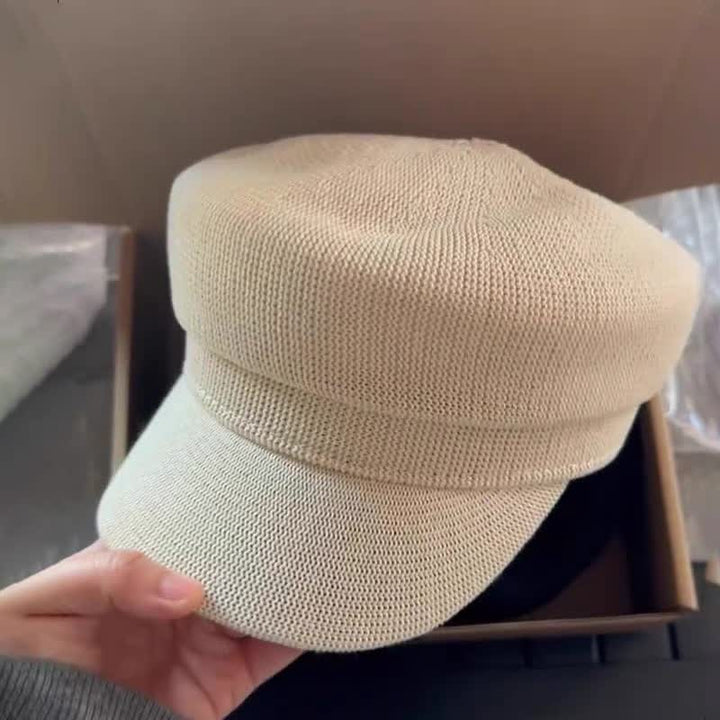Boina octogonal de lino y paja de color liso para mujer