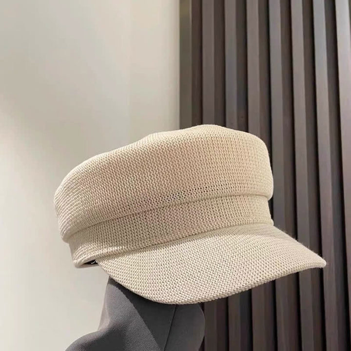 Boina octogonal de lino y paja de color liso para mujer