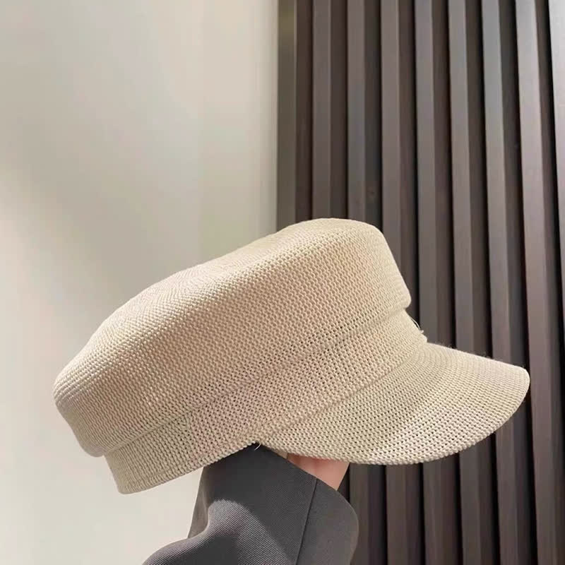 Boina octogonal de lino y paja de color liso para mujer