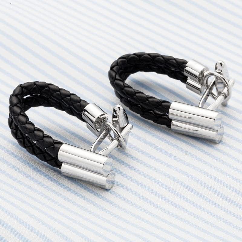 Gemelos de cuero trenzado con botones de punto negros para hombre (1 par)