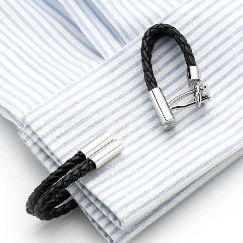Gemelos de cuero trenzado con botones de punto negros para hombre (1 par)