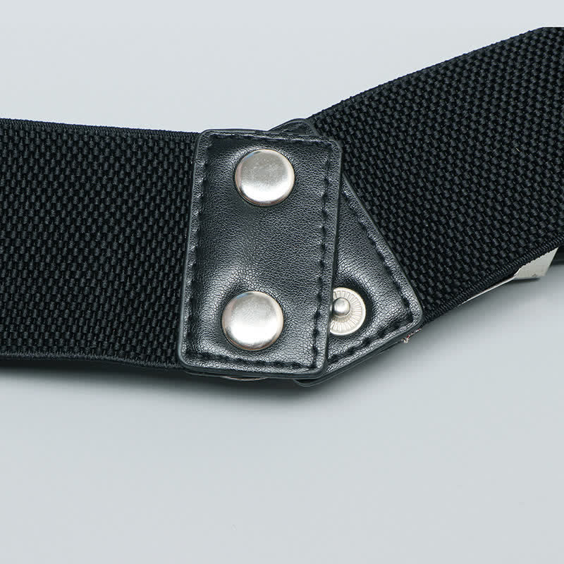 Cinturón elástico de cuero con doble hebilla para mujer, ideal para pantalones vaqueros y vestidos.