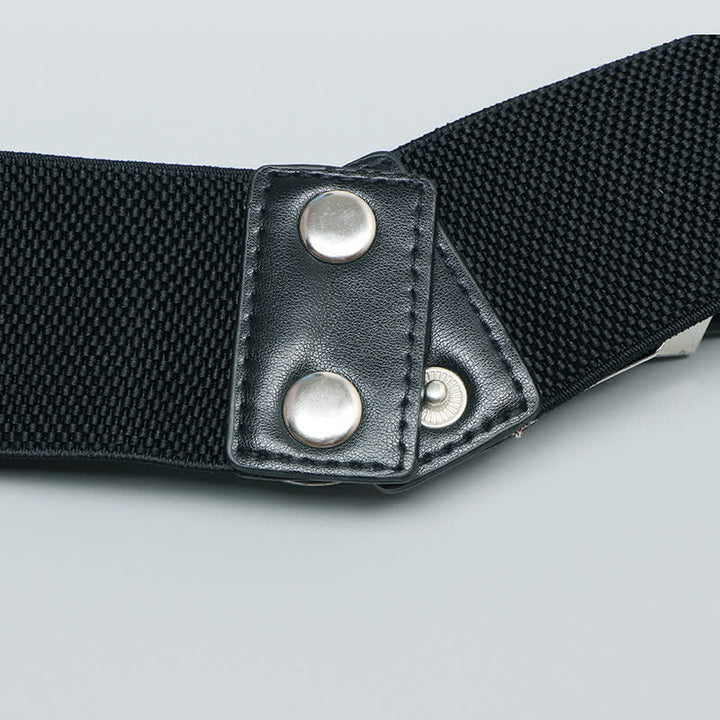 Cinturón elástico de cuero con doble hebilla para mujer, ideal para pantalones vaqueros y vestidos.