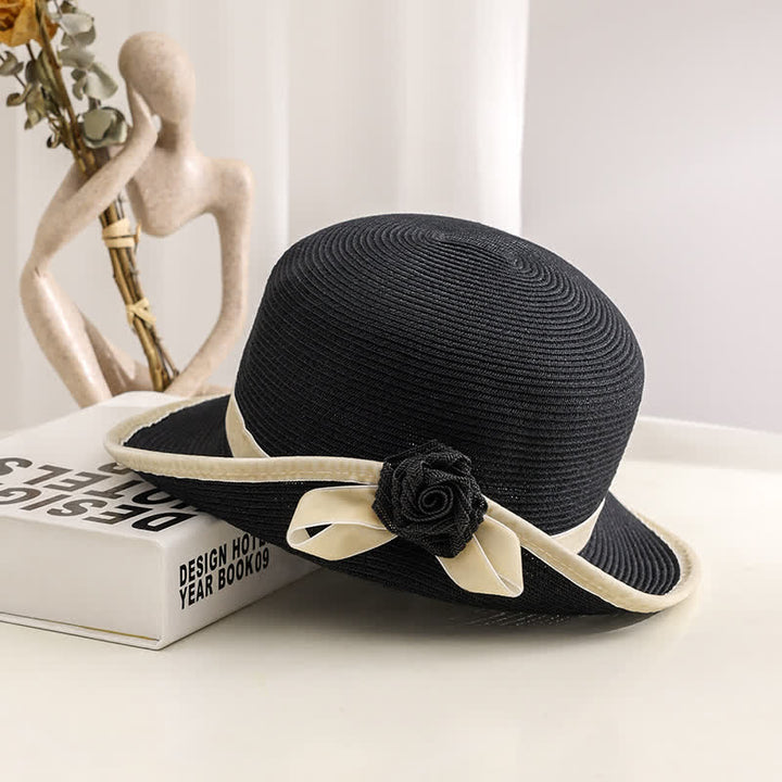 Elegante sombrero de paja plegable con estampado floral de dos tonos para mujer