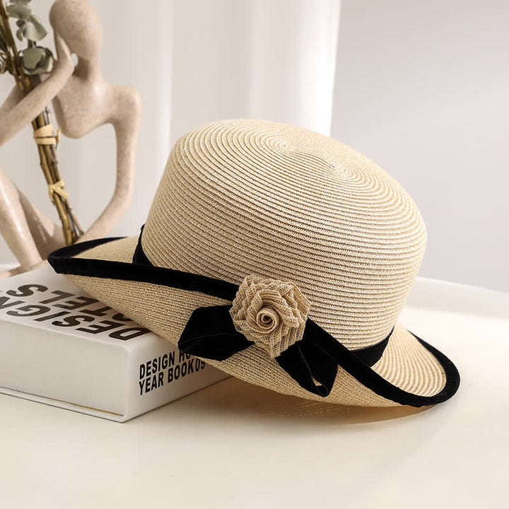 Elegante sombrero de paja plegable con estampado floral de dos tonos para mujer
