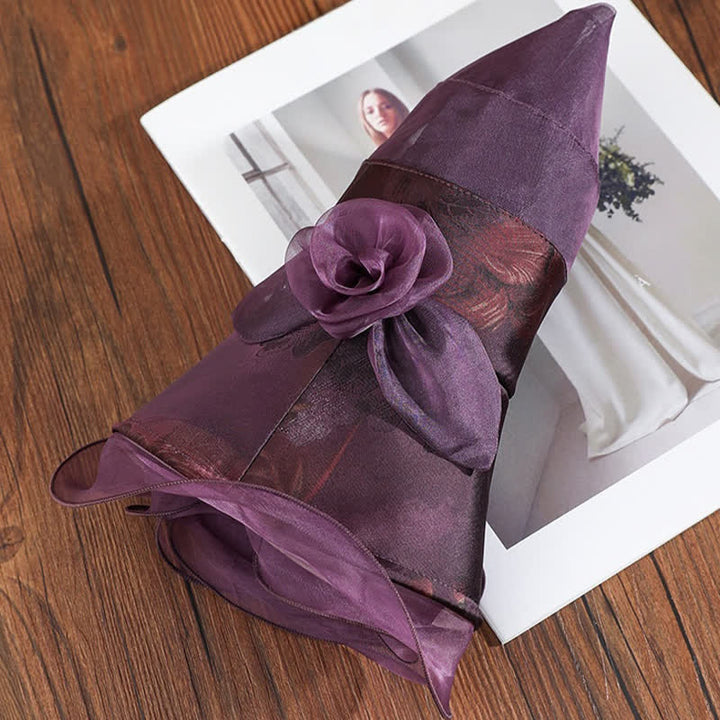 Sombrero de sol para mujer con borde de encaje de seda auténtico y decoración floral