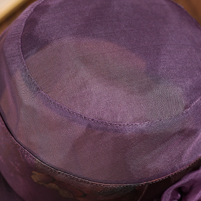 Sombrero de sol para mujer con borde de encaje de seda auténtico y decoración floral