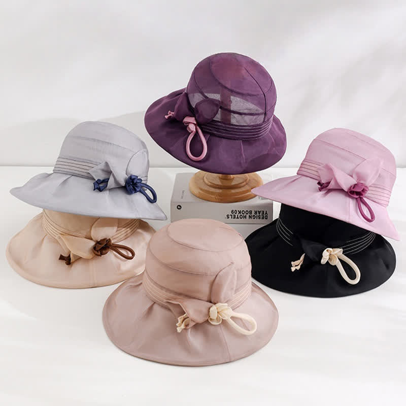 Sombrero de verano de seda auténtica con flores decorativas anchas para mujer