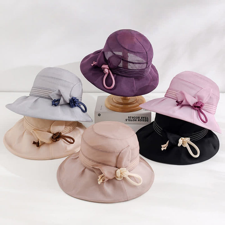 Sombrero de verano de seda auténtica con flores decorativas anchas para mujer