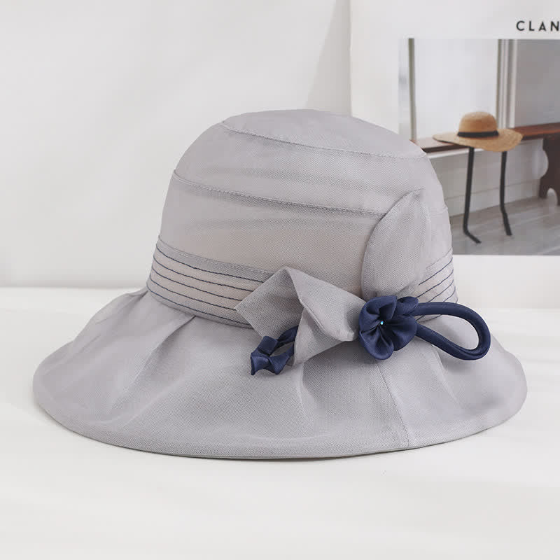 Sombrero de verano de seda auténtica con flores decorativas anchas para mujer
