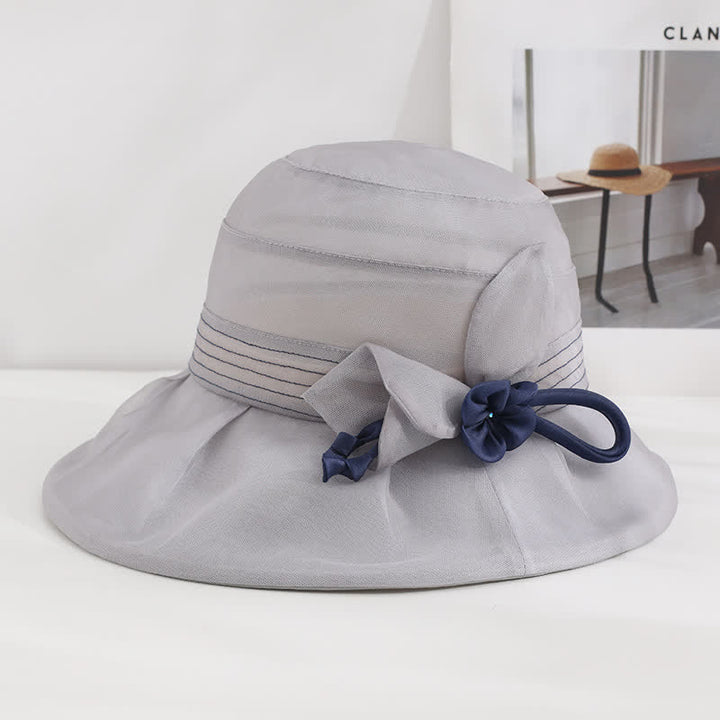 Sombrero de verano de seda auténtica con flores decorativas anchas para mujer