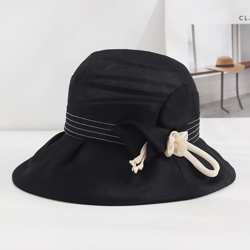 Sombrero de verano de seda auténtica con flores decorativas anchas para mujer