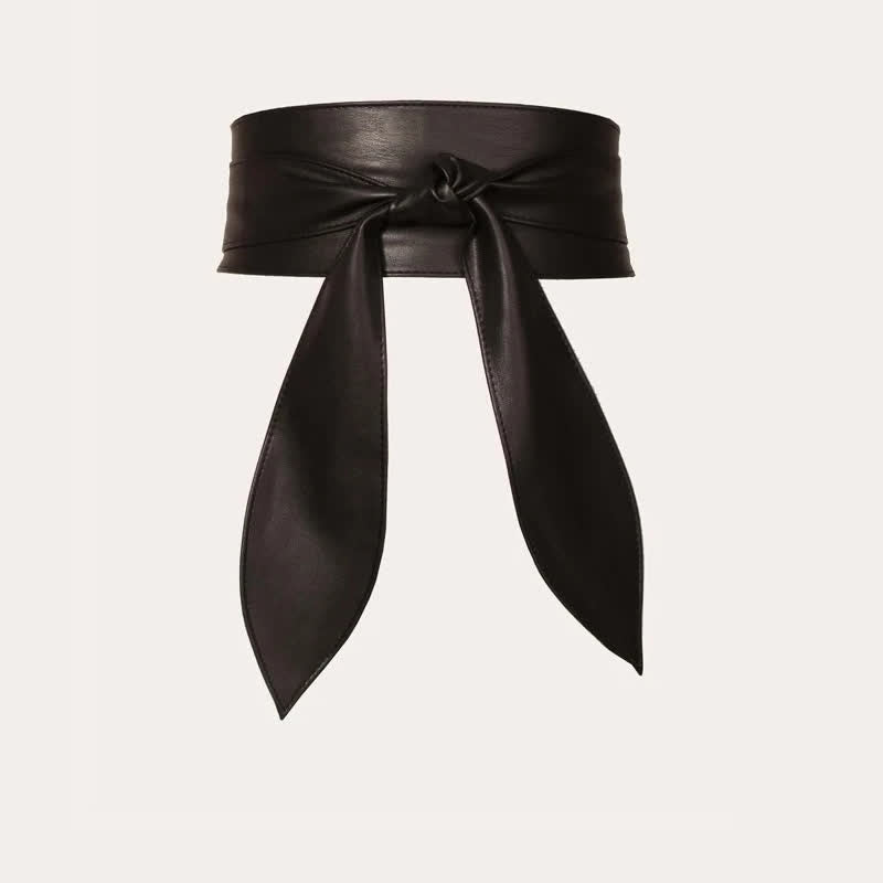 Cinturón de corsé de cuero con cintura ancha para mujer - Negro - image 1
