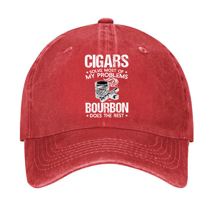 Gorra de béisbol ajustable "Los puros y el vino solucionan problemas"