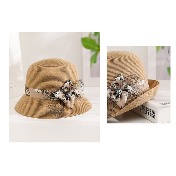 Sombrero de paja de verano elegante con decoración floral estilo romano para mujer