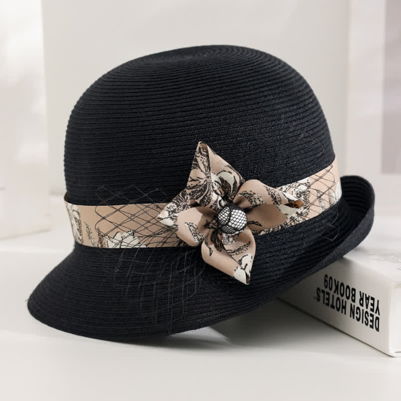 Sombrero de paja de verano elegante con decoración floral estilo romano para mujer
