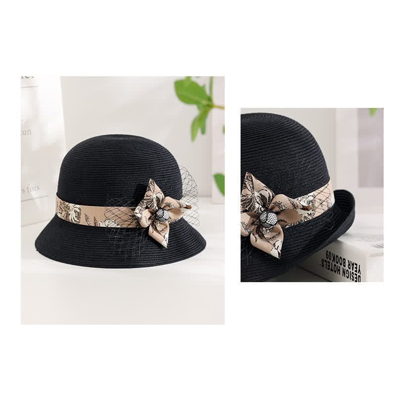 Sombrero de paja de verano elegante con decoración floral estilo romano para mujer