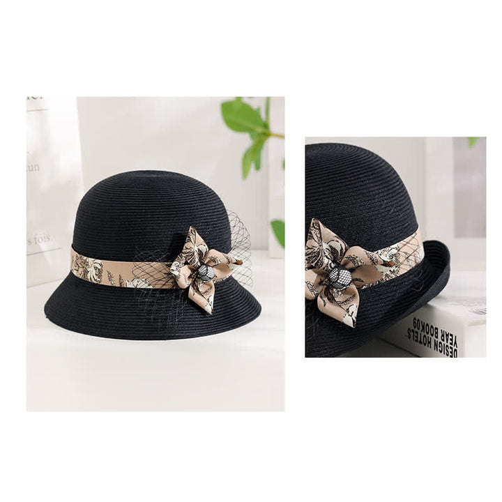 Sombrero de paja de verano elegante con decoración floral estilo romano para mujer