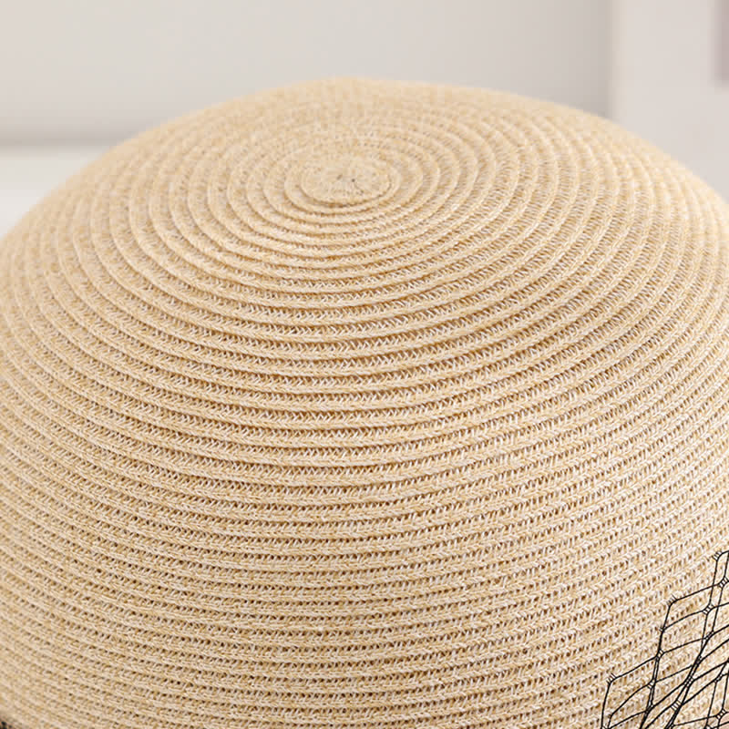Sombrero de paja de verano elegante con decoración floral estilo romano para mujer