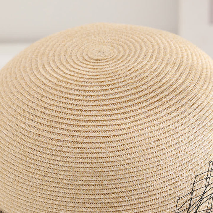 Sombrero de paja de verano elegante con decoración floral estilo romano para mujer