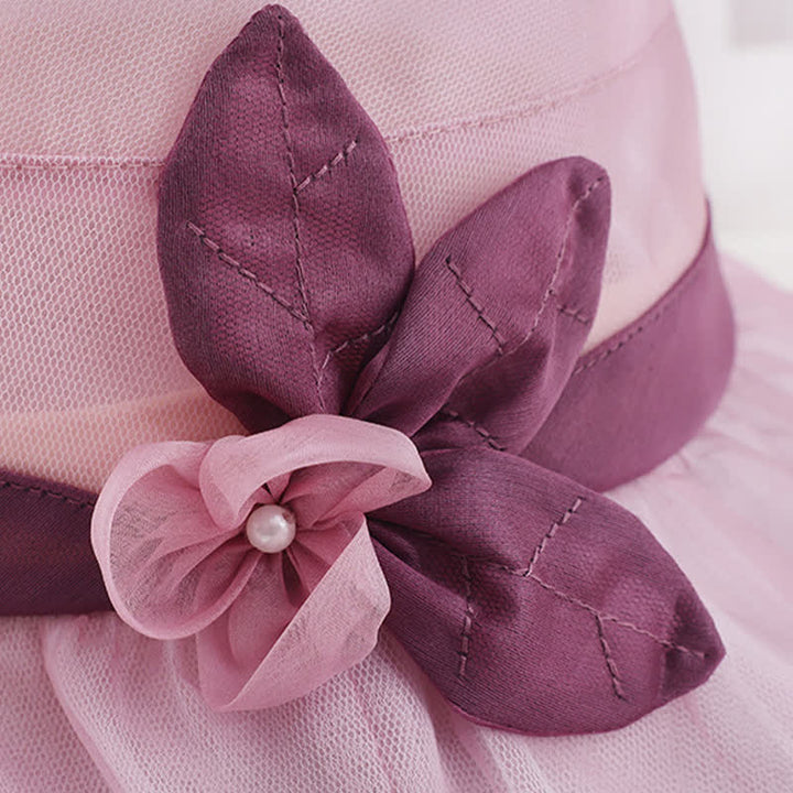 Sombrero para el sol de seda con ala ancha y flores adornadas con perlas para mujer