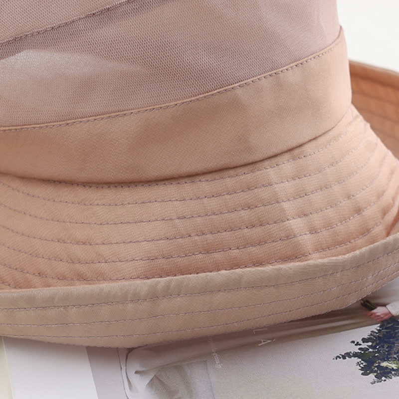 Sombrero de sol de seda plegable con ala ancha y lazo grande para mujer