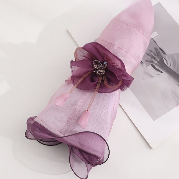 Sombrero de sol de seda plegable para playa, con ala ancha y flores, para mujer