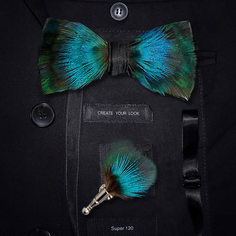 Pajarita infantil con plumas azules y verdes Aurora y broche de solapa - Adulto - image 1