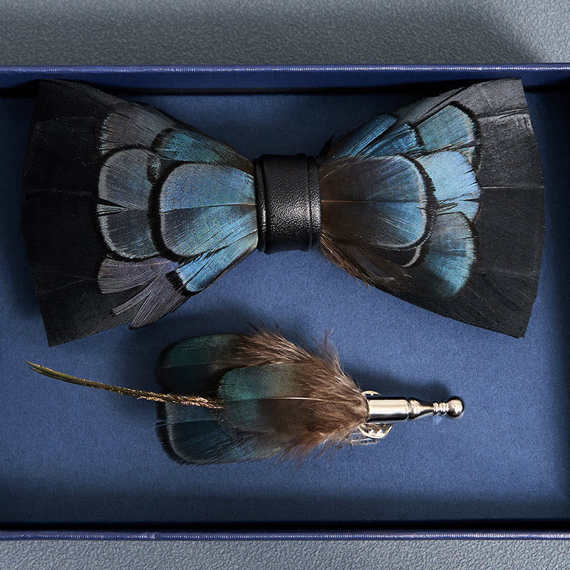 Pajarita de plumas misteriosas azul medianoche para niños con prendedor de solapa - image 4