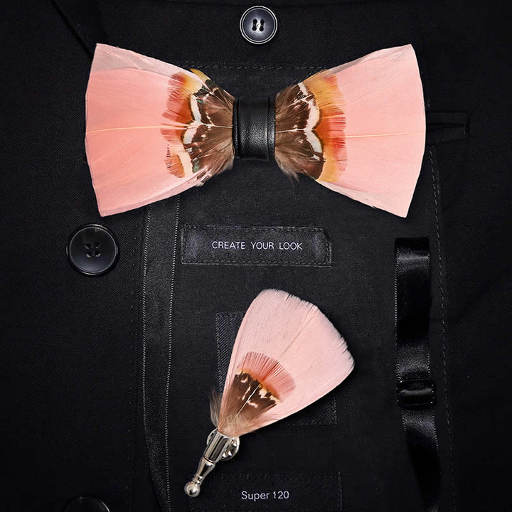 Pajarita con plumas rosas y alfiler de solapa para niños - Adulto - image 1