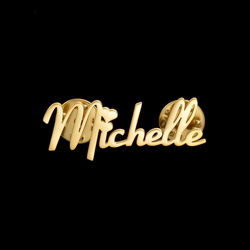 Broche de acero inoxidable personalizado con tu nombre personalizado en oro