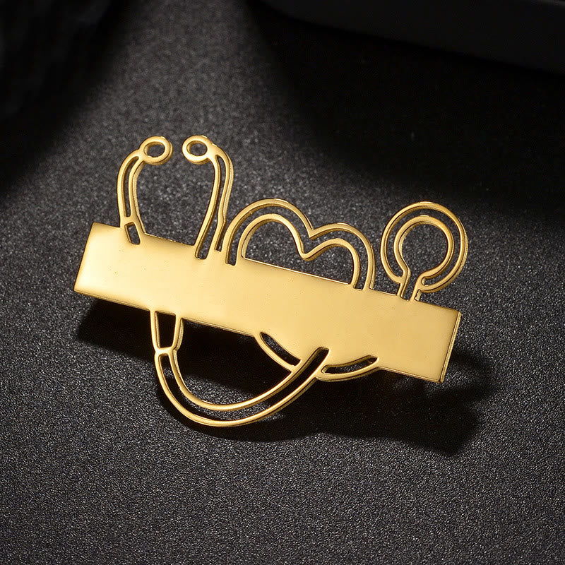 Broche de estetoscopio de tira larga dorado con tu nombre personalizado