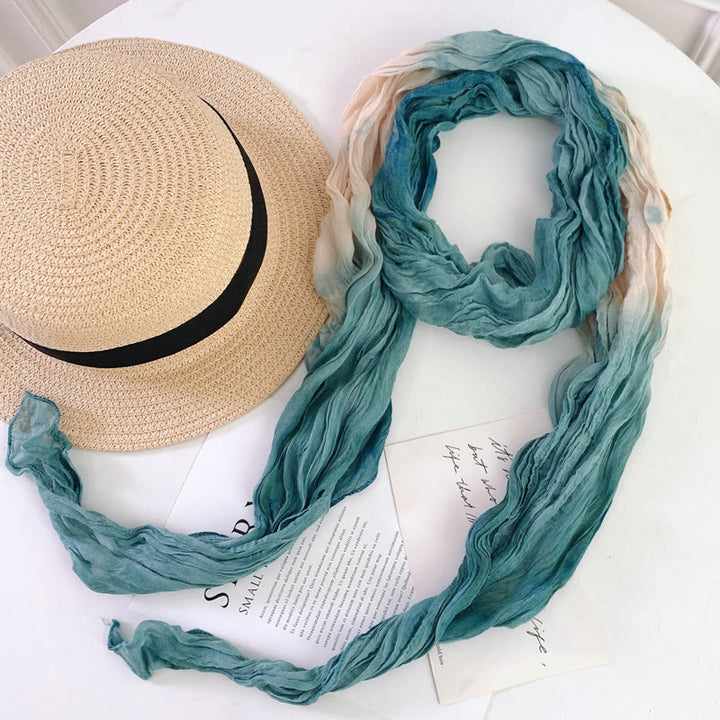 Bufanda larga y fina con pliegues y efecto tie-dye para mujer