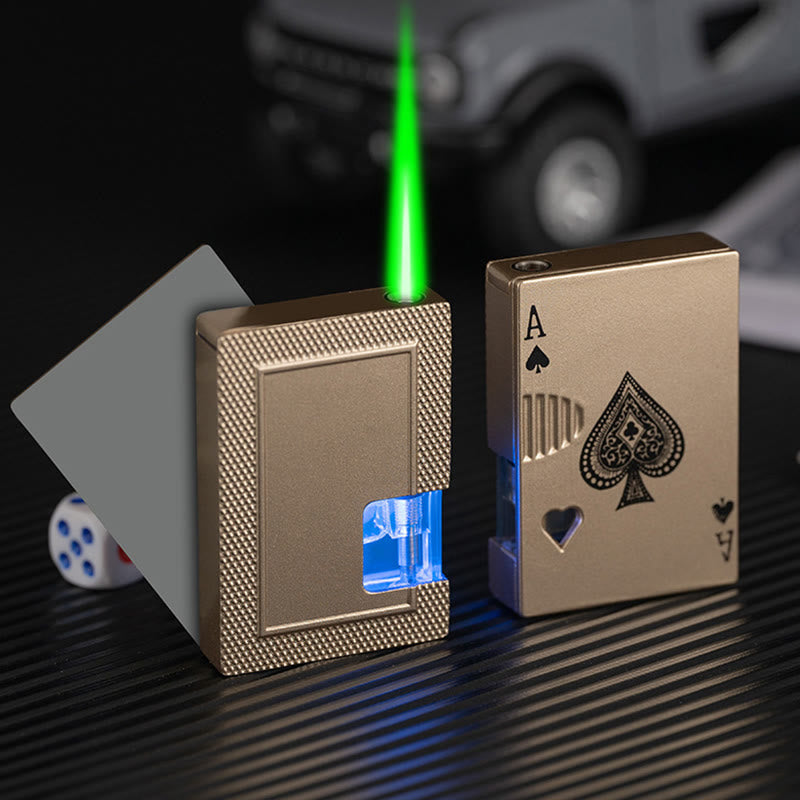 Encendedor de butano recargable con tanque de aire visible y luminoso de póker