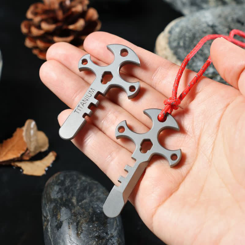 Mini abrebotellas portátiles para exteriores con forma de palanca y llavero EDC en forma de cruz.