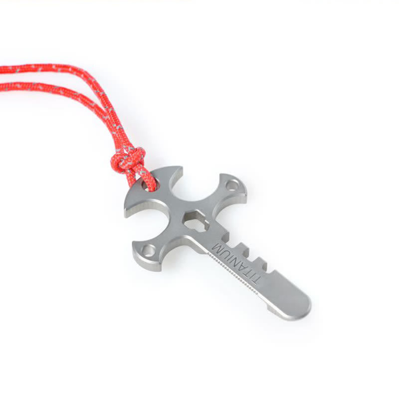 Mini abrebotellas portátiles para exteriores con forma de palanca y llavero EDC en forma de cruz.