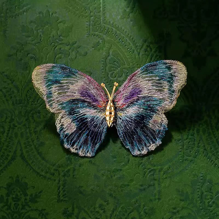 Broche delicado de mariposa bordada con insectos para mujer