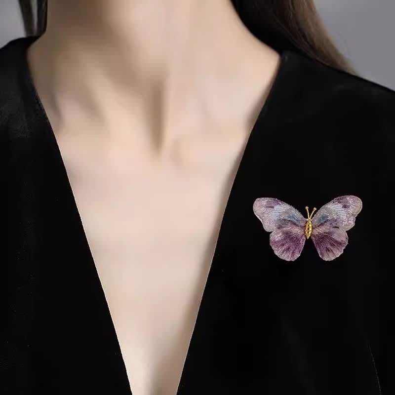 Broche delicado de mariposa bordada con insectos para mujer
