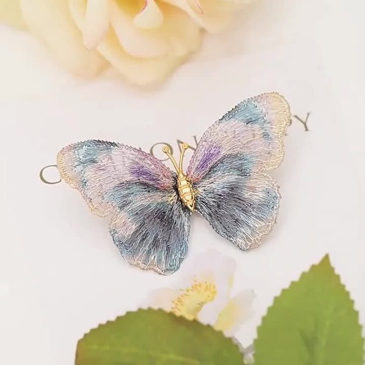 Broche delicado de mariposa bordada con insectos para mujer