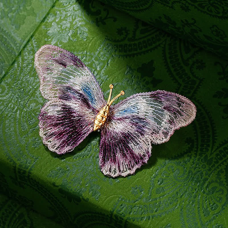 Broche delicado de mariposa bordada con insectos para mujer