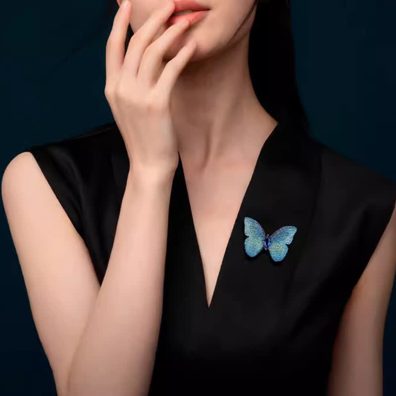 Broche de mariposa de cristal bordado a mano para mujer