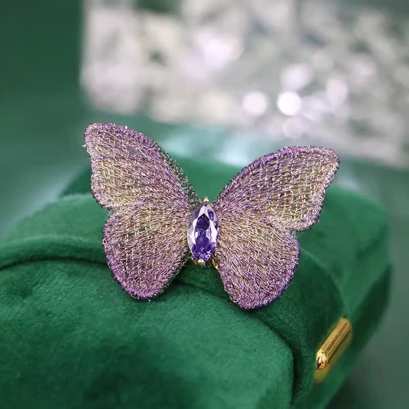 Broche de mariposa de cristal bordado a mano para mujer