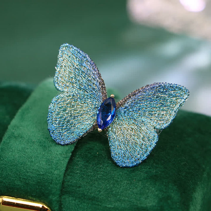 Broche de mariposa de cristal bordado a mano para mujer
