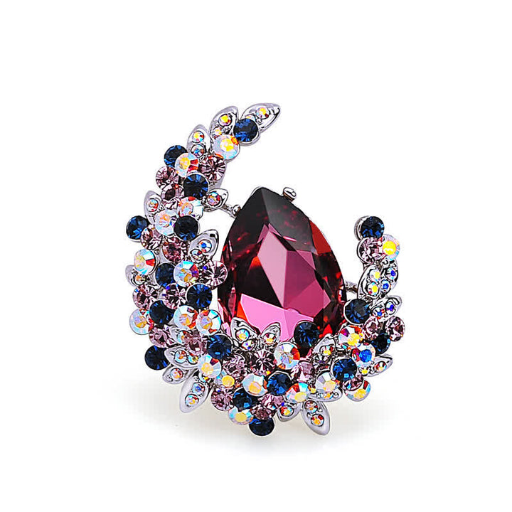 Broche de media luna de cristal brillante para mujer