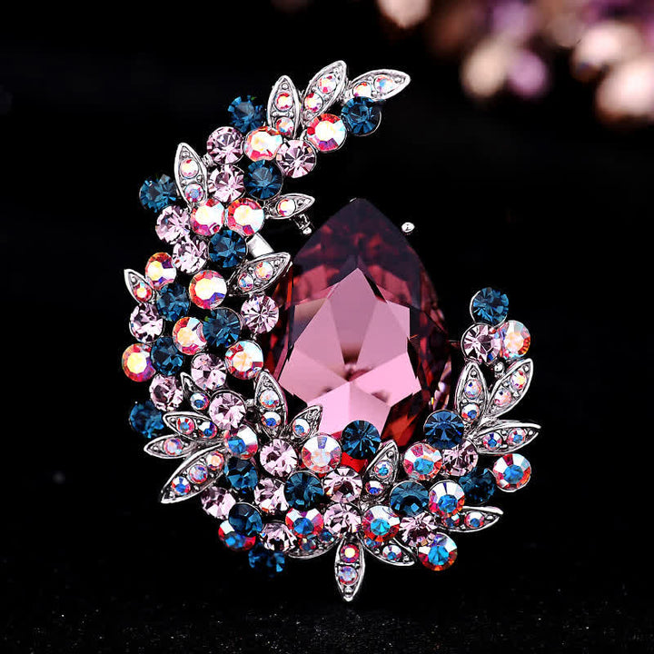 Broche de media luna de cristal brillante para mujer